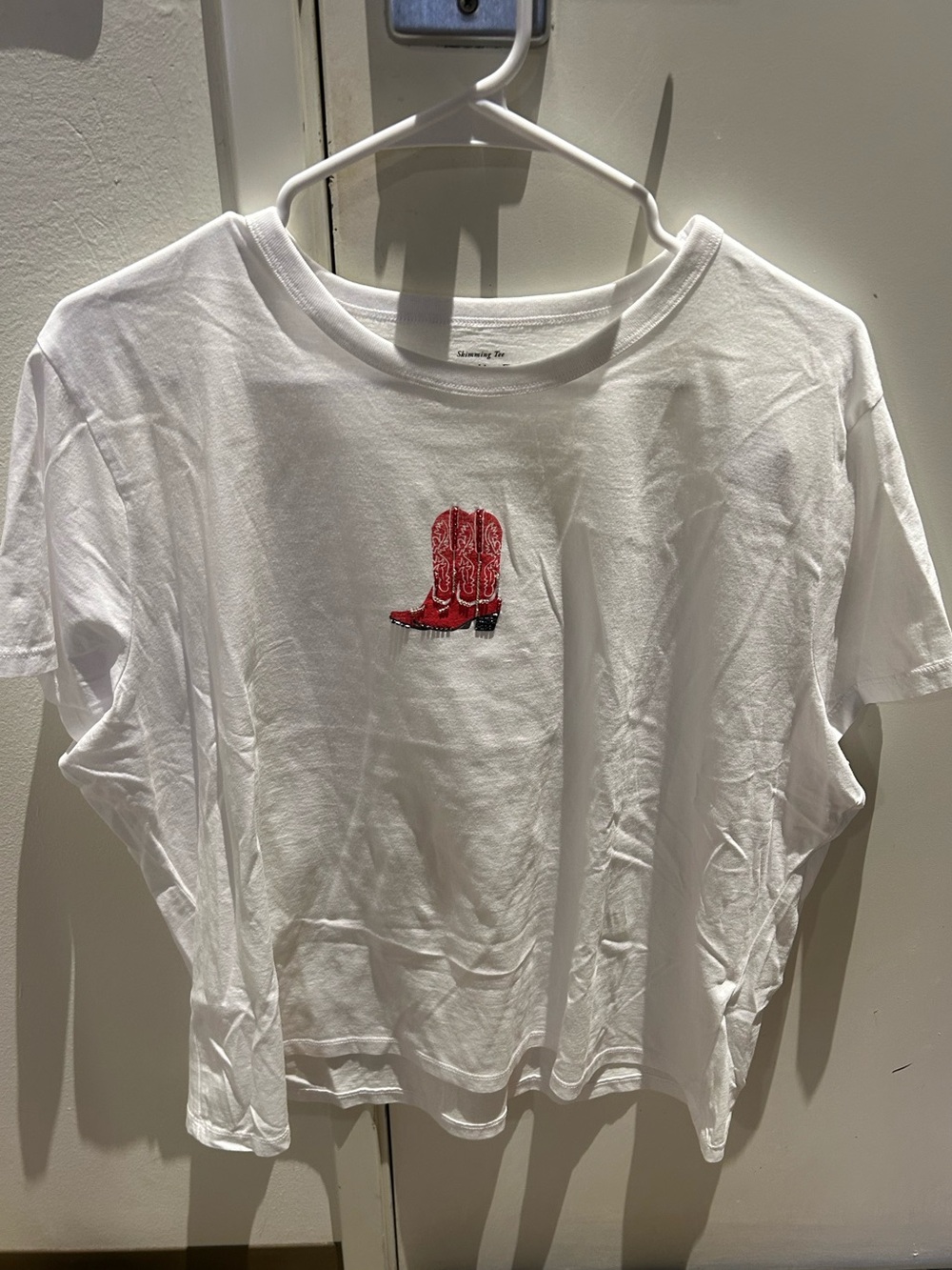Abercrombie & Fitch White Tee with Red Cowboy Boot Graphic